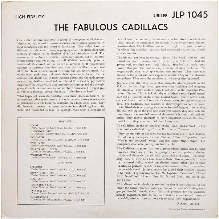 JLP-1045 - The Fabulous Cadillacs Back Cover