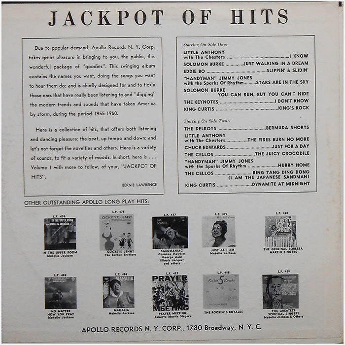 LP-490 - Jackpot Of Hits Back Cover